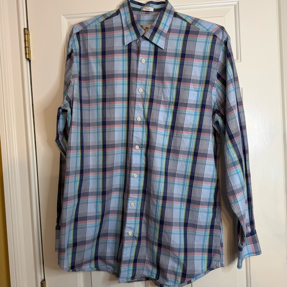 Peter Millar Men’s L Long Sleeve Plaid Button Down Shirt With Pinpoint Collar